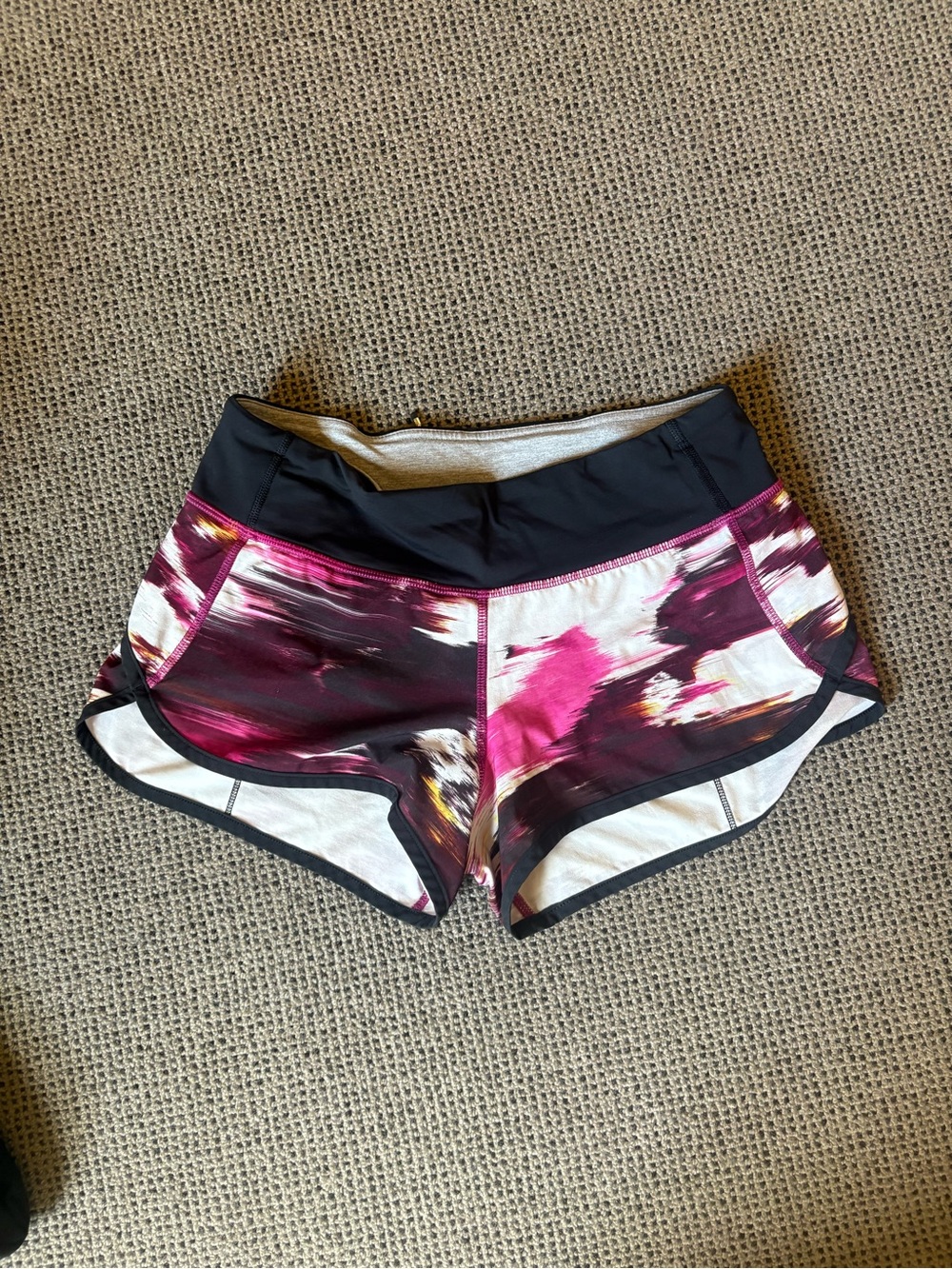 lululemon athletica Black Waistband Pink & Plum Abstract Athletic Shorts